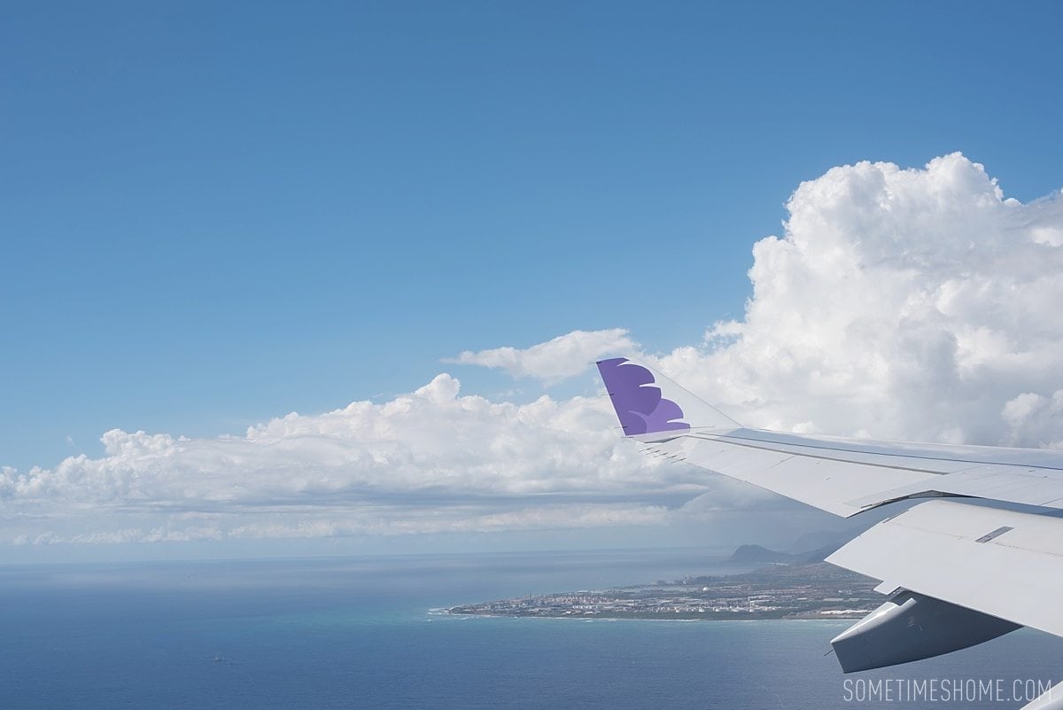 Hawaiian Airlines in flight, Hawaii. On travel blog, Sometimes Home. Image by Mikkel Paige Photography.