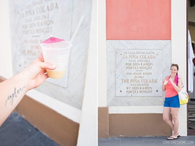 Three things to do in Puerto Rico travel post on Sometimes Home blog for travel tips and information. Photo of the original Pina Colada at Barranchina.