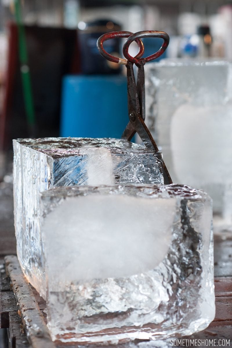 Experience and photos at Tsukiji Fish Market in Tokyo, Japan by Sometimes Home Travel Blog. Picture of huge blocks of ice.