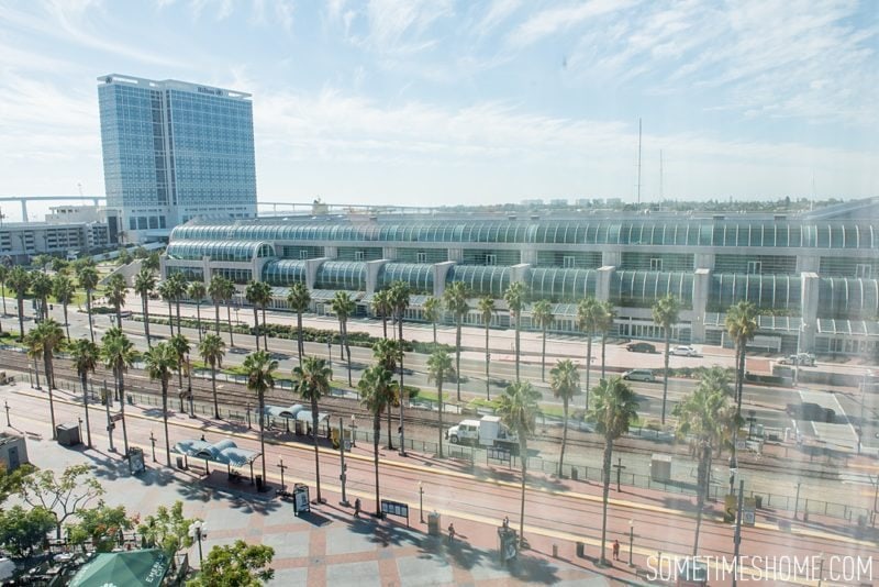 Hard Rock Hotel San Diego room photos and information in the Gaslamp Quarter by Sometimes Home travel blog. View of the convention center from a guest suite.