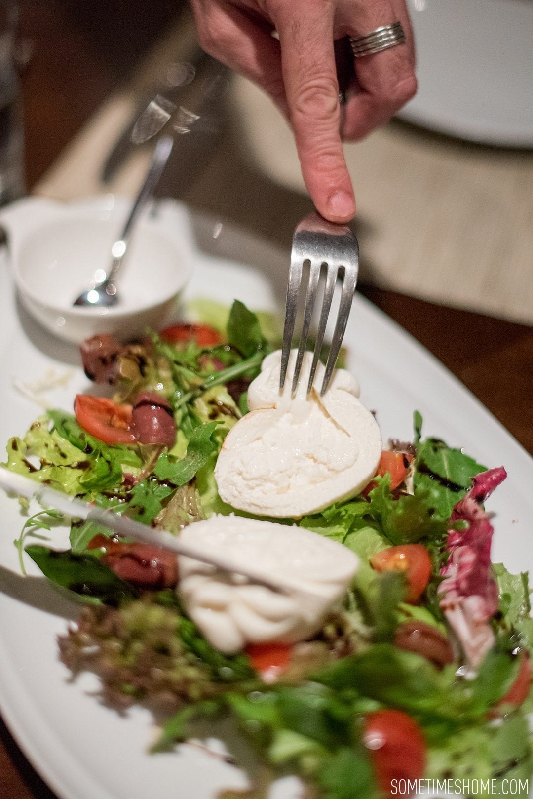 Where to Find Incredible Alternative Cuisine in Chiang Mai. Photos by Sometimes Home at Favola Italian restaurant at Le Meridien. Detail photo of buffalo mozzarella salad by Chef Matteo.