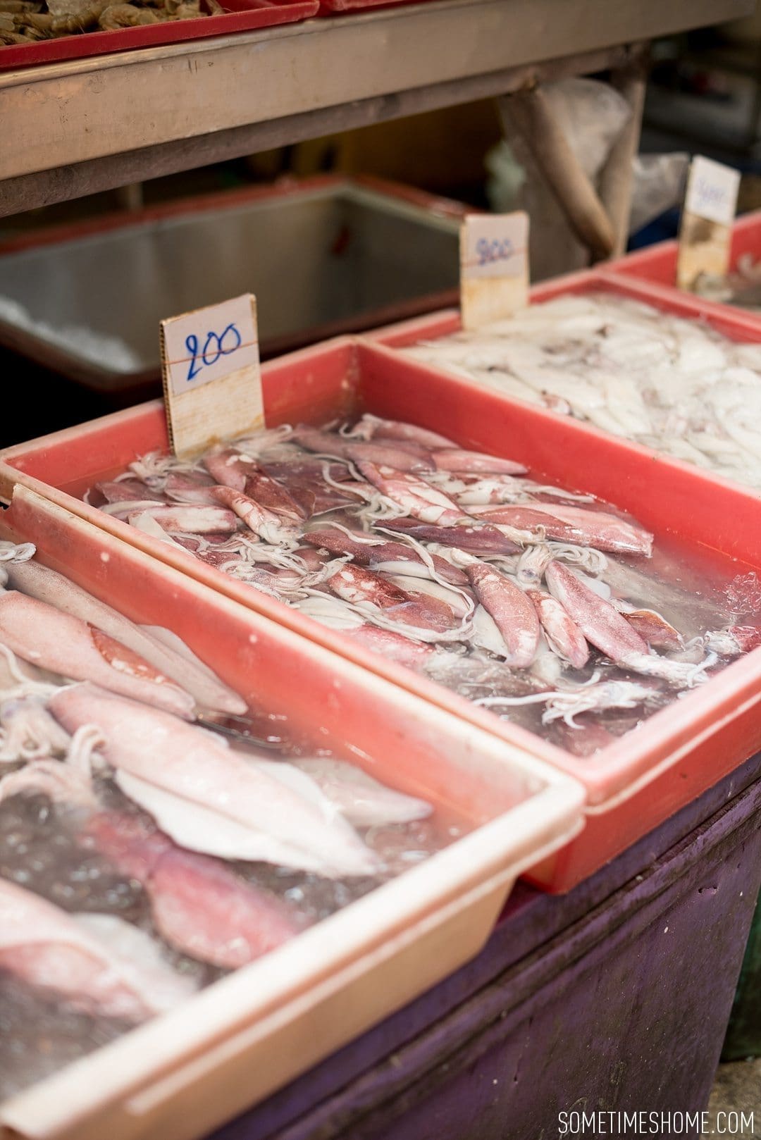 Fascinating Bangkok Place to Visit: Bangrok Tour, East Meets West by Sometimes Home travel blog. Photo of fish at the local market.