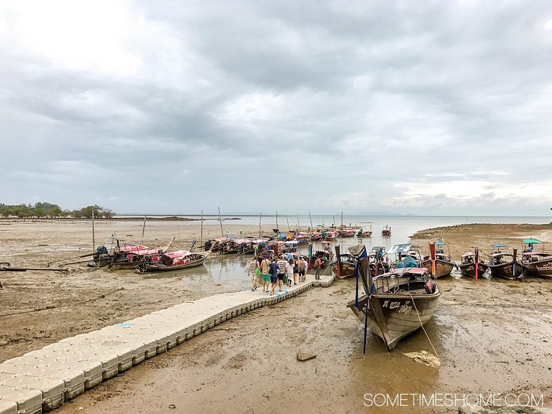 Phuket Thailand Private Rock Climbing Trip to Railay Beach photos with Gecko Thailand on Sometimes Home travel blog. Picture of low tide with long tail boats.