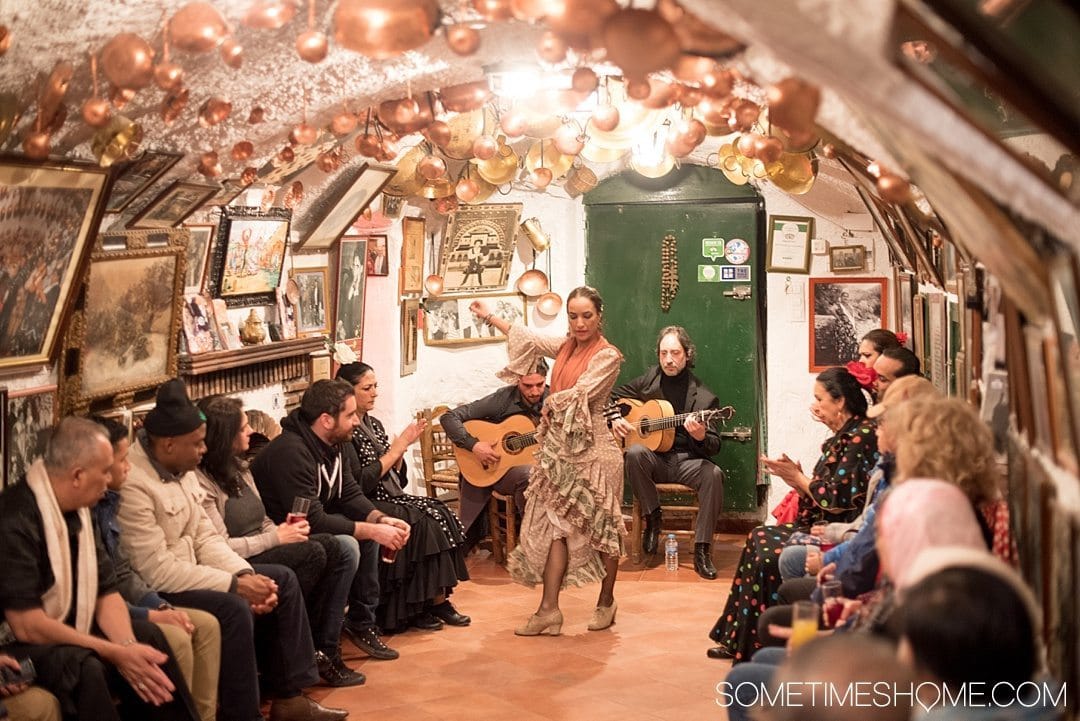 One Perfect Day in Granada Spain. Photos and itinerary on Sometimes Home travel blog. Picture of Zambra Maria La Canastera flamenco dancing in Sacramonte.