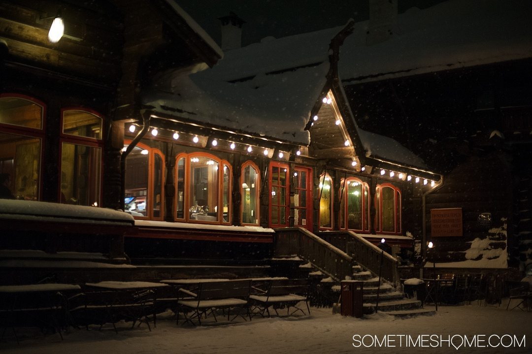 10 Not-to-Miss Sites in Oslo Norway by Sometimes Home travel blog. Photo of the view from Oslo's cozy chalet like Frognerseteren Restaurant.