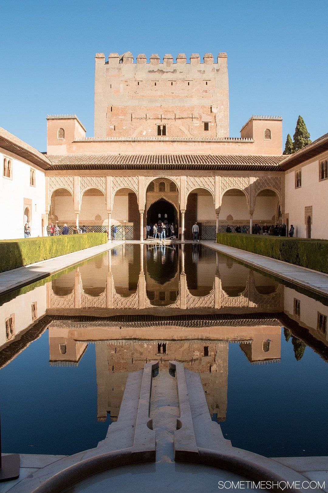 One Perfect Day in Granada Spain. Photos and itinerary on Sometimes Home travel blog. Picture of the Alhambra palace interior.