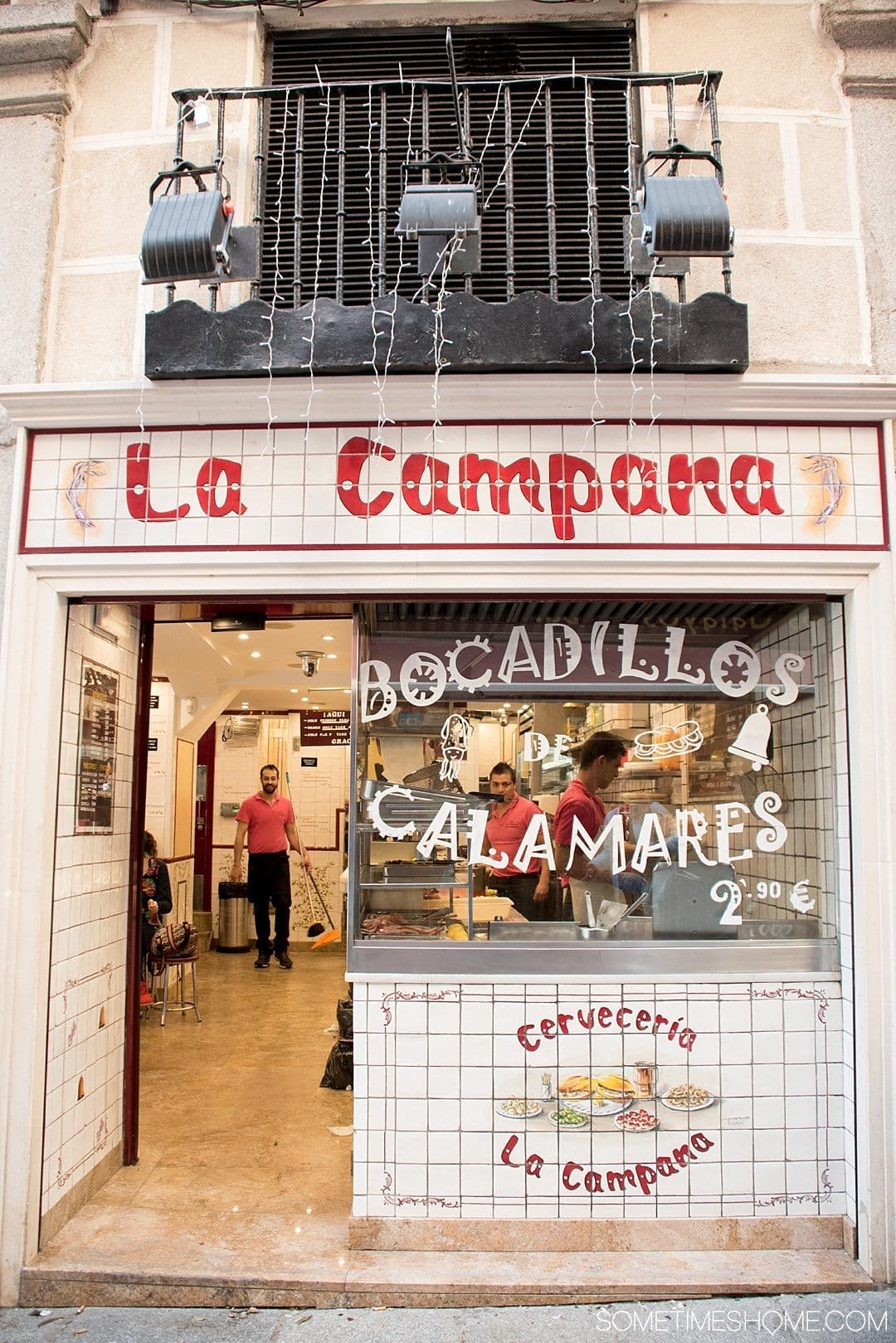 Best Thing I Ever Ate: Madrid, Spain. On Sometimes Home travel blog. Photos of a Calamares Bocadillo in Madrid at La Campana. (Calamari Sandwich)