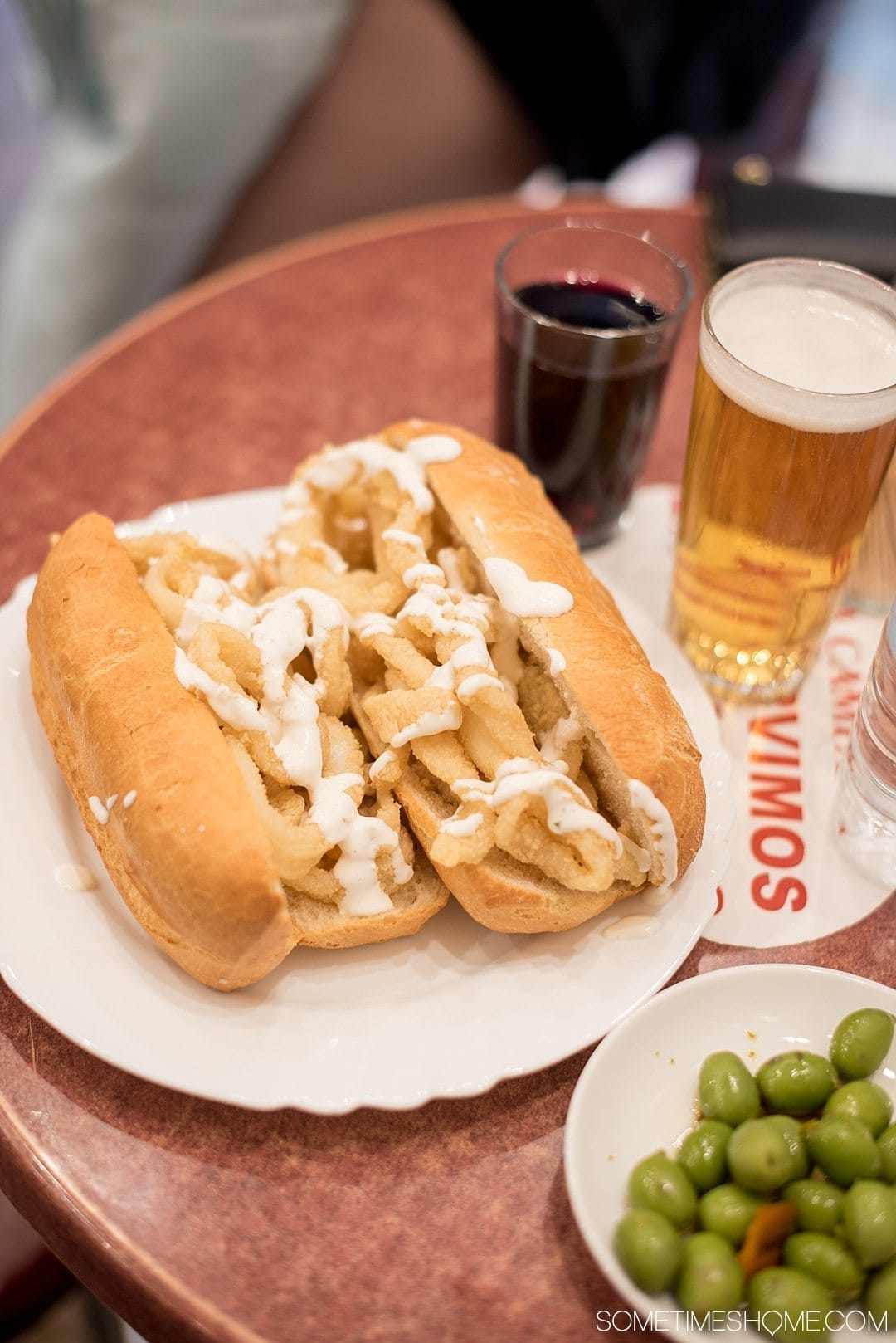 Best Thing I Ever Ate: Madrid, Spain. On Sometimes Home travel blog. Photos of a Calamares Bocadillo in Madrid at La Campana. (Calamari Sandwich)