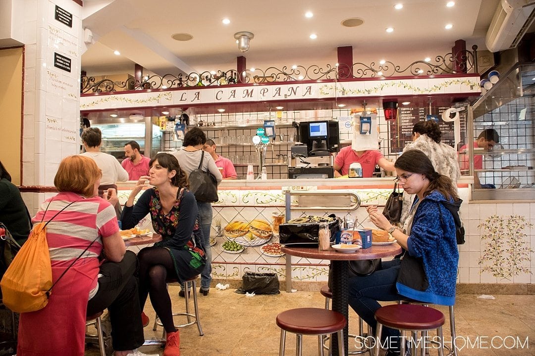 Best Thing I Ever Ate: Madrid, Spain. On Sometimes Home travel blog. Photos of a Calamares Bocadillo in Madrid at La Campana. (Calamari Sandwich)