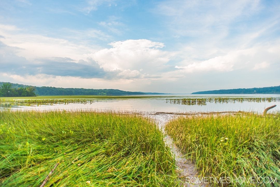 Your Complete Guide to Saugerties, New York on Sometimes Home travel blog. Photo of the view on the walk to the Saugerties Lighthouse.