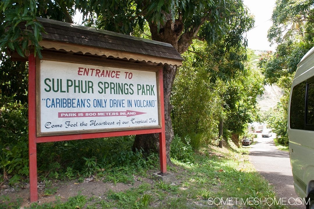 Must Do Activities to Revel In on Vacation in St. Lucia on Sometimes Home travel blog. Photos of Sulphur Springs volcano and mud bath.