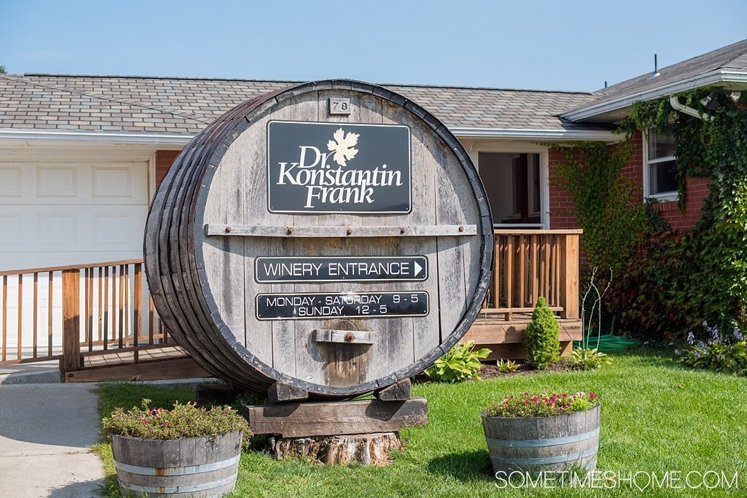 Distillery in the Finger Lakes New York near Wineries on Sometimes Home travel blog. Photo of Dr. Frank's winery and tasting room.