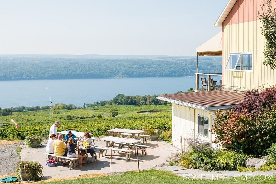 Distillery in the Finger Lakes New York near Wineries on Sometimes Home travel blog. Photo of the view at Atwater winery and vineyards.