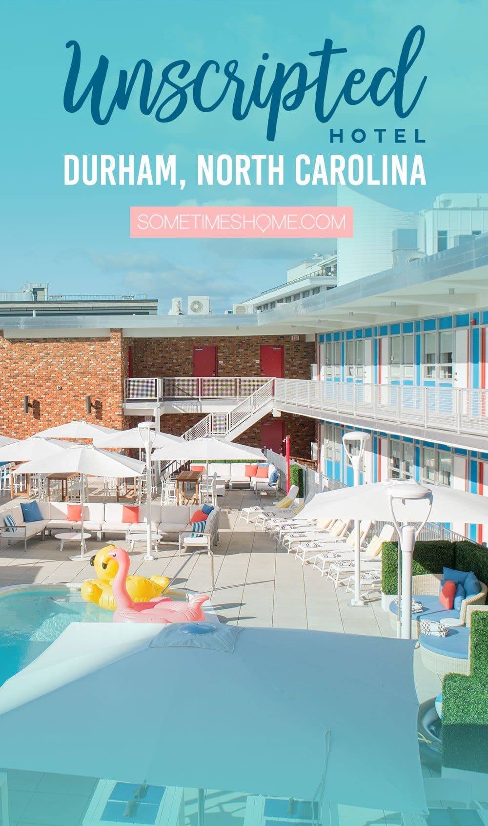 Unscripted Durham Hotel Review on Sometimes Home travel blog. Extensive photos and advice for this mid-century modern designs hotel in North Carolina.