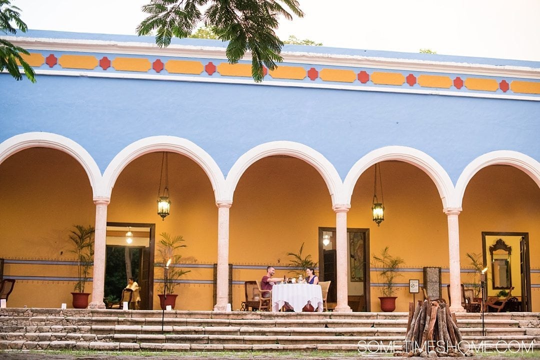 Hacienda Santa Rosa Review and Photos, a Merida Mexico hotel. Image of the The Luxury Collection, Starwood hotel arcade and covered outdoor porch for a romantic evening dinner idea.