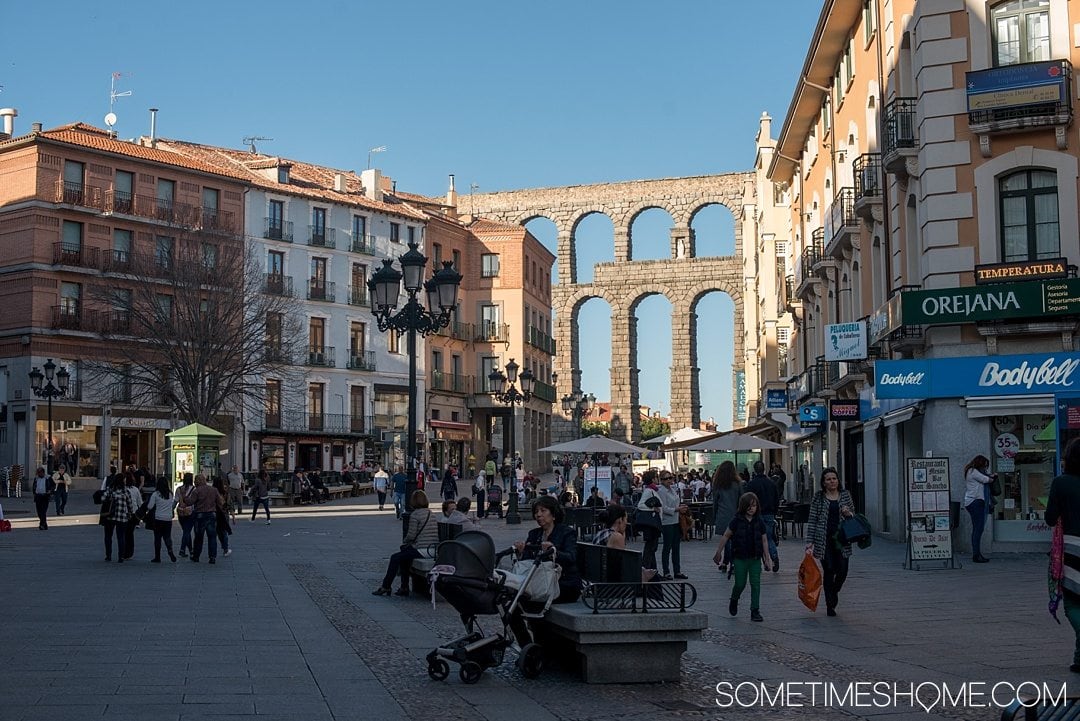 Visiting Segovia, Spain for a day trip from Madrid? Click through for the scoop on things to do and a helpful labeled map for a Segovia walking tour. Whether you're going for the cathedral (that looks like a castle!), alcazar, aqueducts or beautiful photography opportunities we have vital information to assist in your travel journey to this city in Europe we love! #Segovia #Spain #MadridDayTrip #Alcazar
