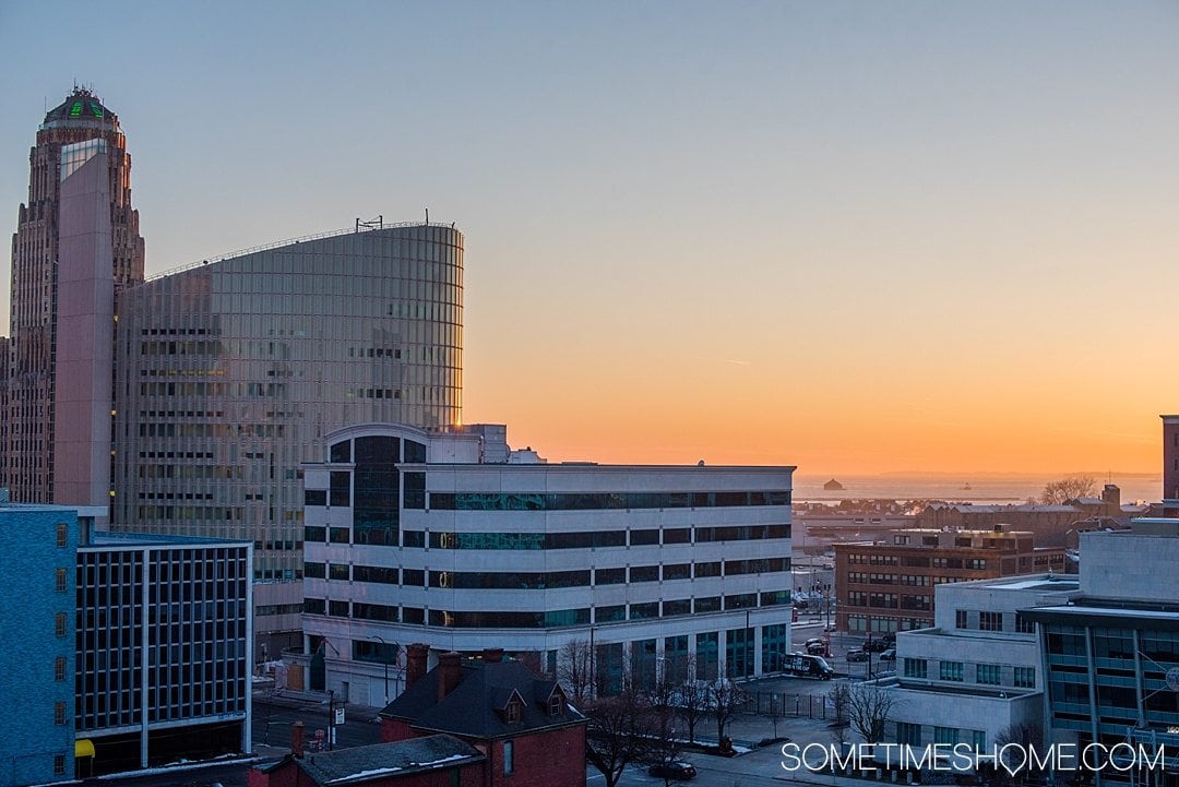 Review and photography of the Curtiss Hotel Buffalo NY. This downtown luxury accommodation has a delicious bar and restaurant, high tech rooms, and good nightlife if you're looking for things to do. The rooftop bar provides incredible views of the city. Click through for info about access! #Buffalove #BuffaloNY #TravelBUF #VisitBuffaloNiagara #Buffalo