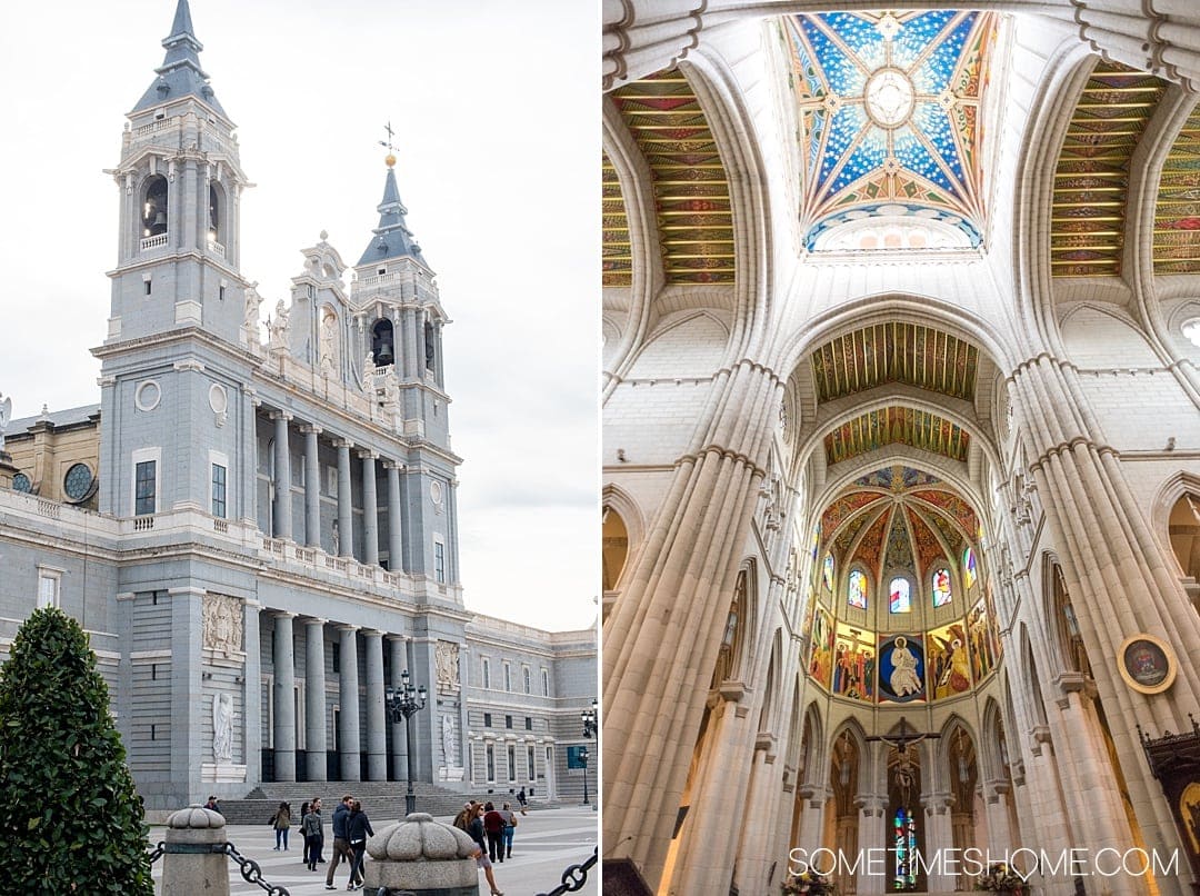There are many things to do in Madrid, Spain. But people often wonder is one day enough in Madrid? We answer that question while showing you photography of this popular travel destination. From art, to food, and architecture attractions we have all the tips covered on Sometimes Home! (Including where this beautiful church is!) Click through for the complete post! #Madrid #MadridSpain #SpanishFood #artmuseums #tapas #plazamayor #churros