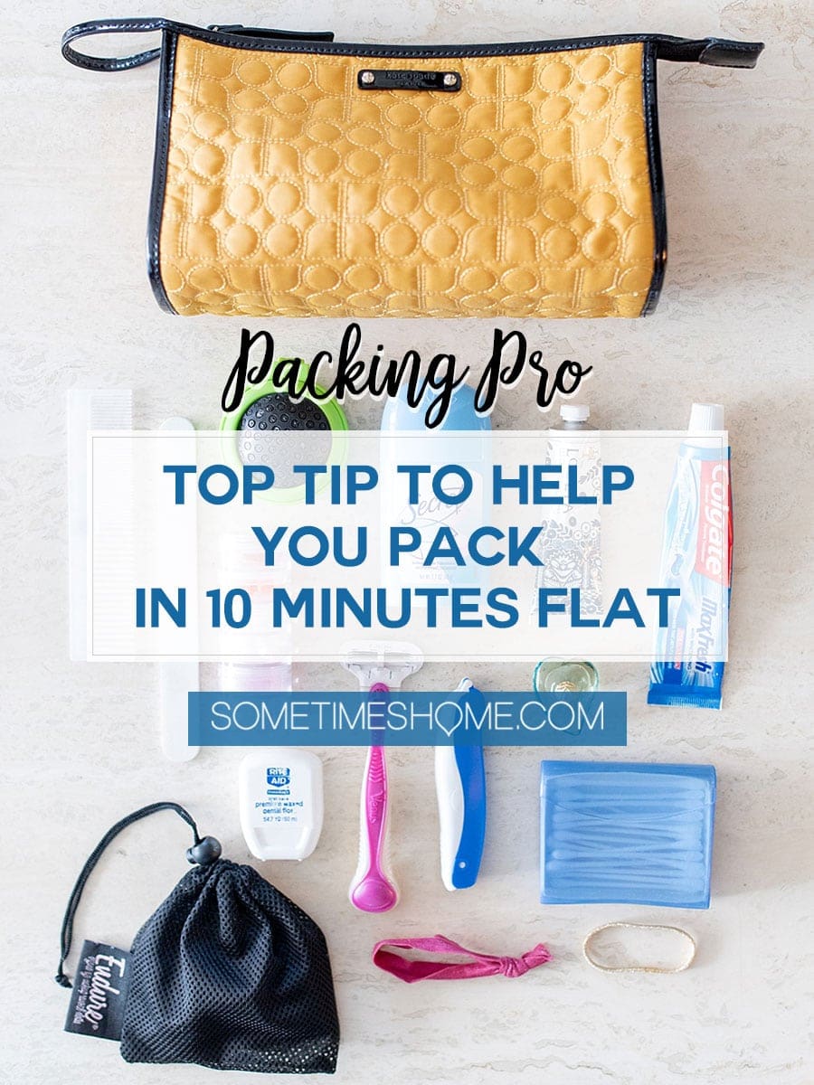 Packing tips for travel planning your vacation whether you’re checking your luggage when flying or carrying on the airplane. Your suitcase will be ready to go in an instant with this time-saving trick! Click through to Sometimes Home to read the extensive post with photos of the toiletries, organic reusable makeup remover cloth, and more. #travelplanning #packingtips #travel #luggage #suitcase #makeup #organic #makeupremover #makeupcloth #sustainabletravel