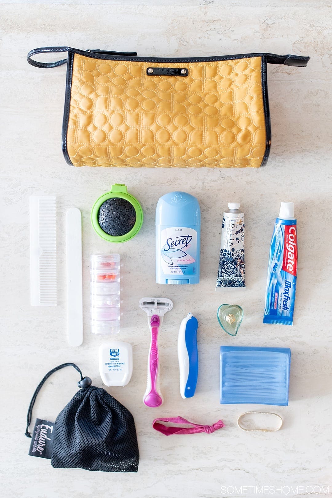 Packing tips for travel planning your checking your luggage when flying or carrying on the airplane. Your suitcase will be ready to go in an instant with this time-saving trick! Click through to Sometimes Home to read the extensive post with photos of the toiletries, organic reusable makeup remover cloth, and more. #travelplanning #packingtips #travel #luggage #suitcase #makeup #organic #makeupremover #makeupcloth #sustainabletravel #sp #endurelash