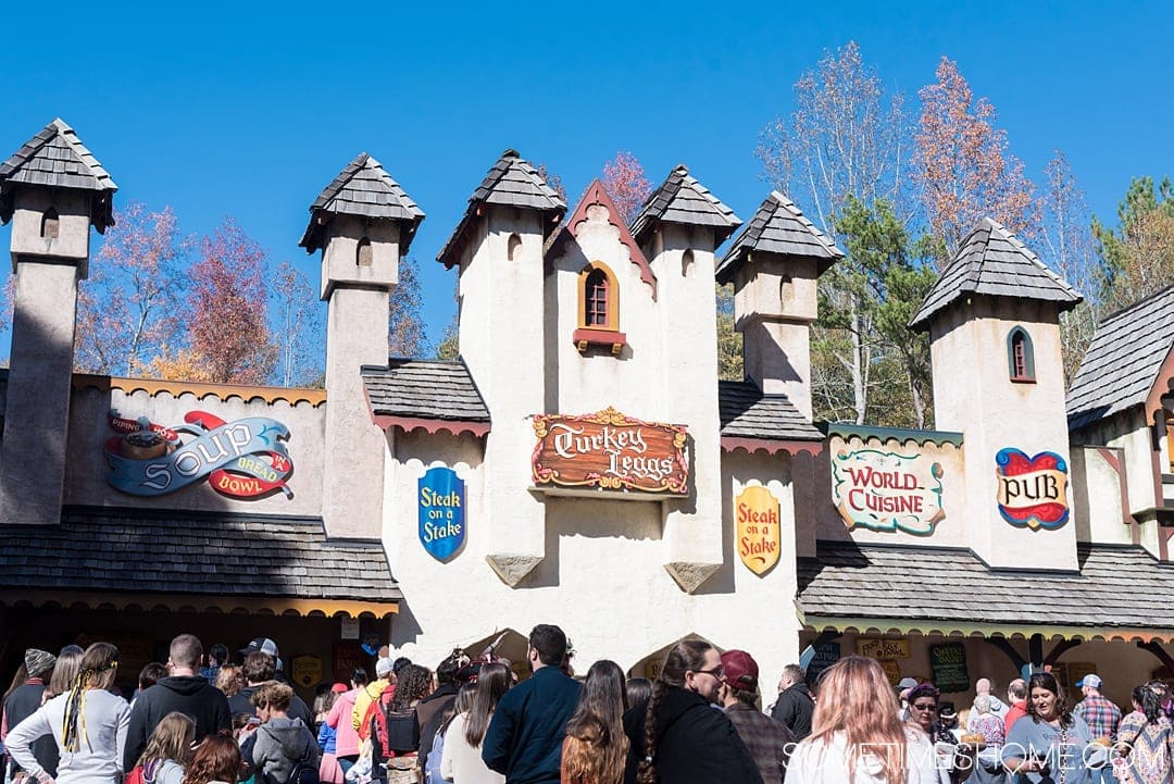 If you love theme parks and themed entertainment you'll love the North Carolina Renaissance Festival, associated with the Arizona location as well. Sometimes Home travel website has insider Q&A and information behind-the-scenes. Click through for pictures of the costumes and sets, food menu, drinks and beer, hairstyles, musicians, art and flower crowns and crafts! #RenaissanceFestival #VisitNC #NorthCarolianRenaissanceFestival #Renaissance #themedentertainment #sometimeshome #food