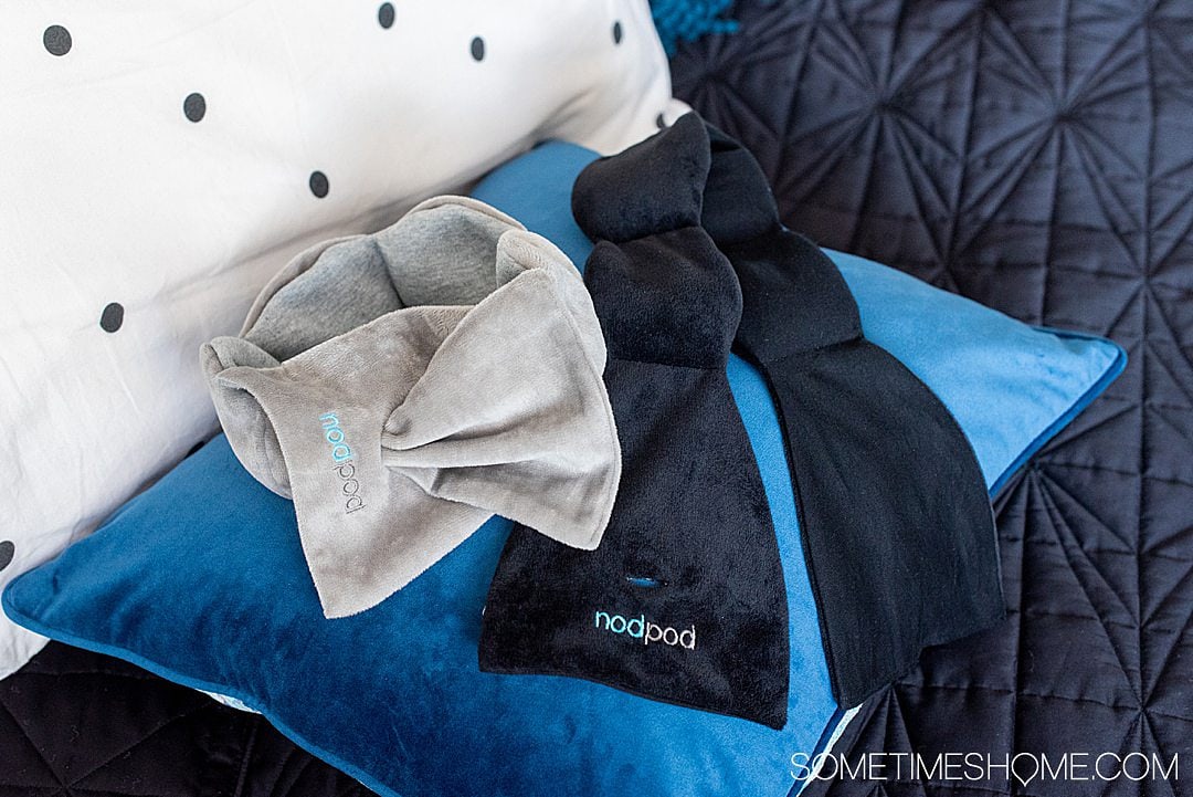 NodPod luxury sleep mask to block the sun for night shift workers and avid travelers. It's weighted and washable and affordable. Check out this and more travel gifts for travel lovers on Sometimes Home.