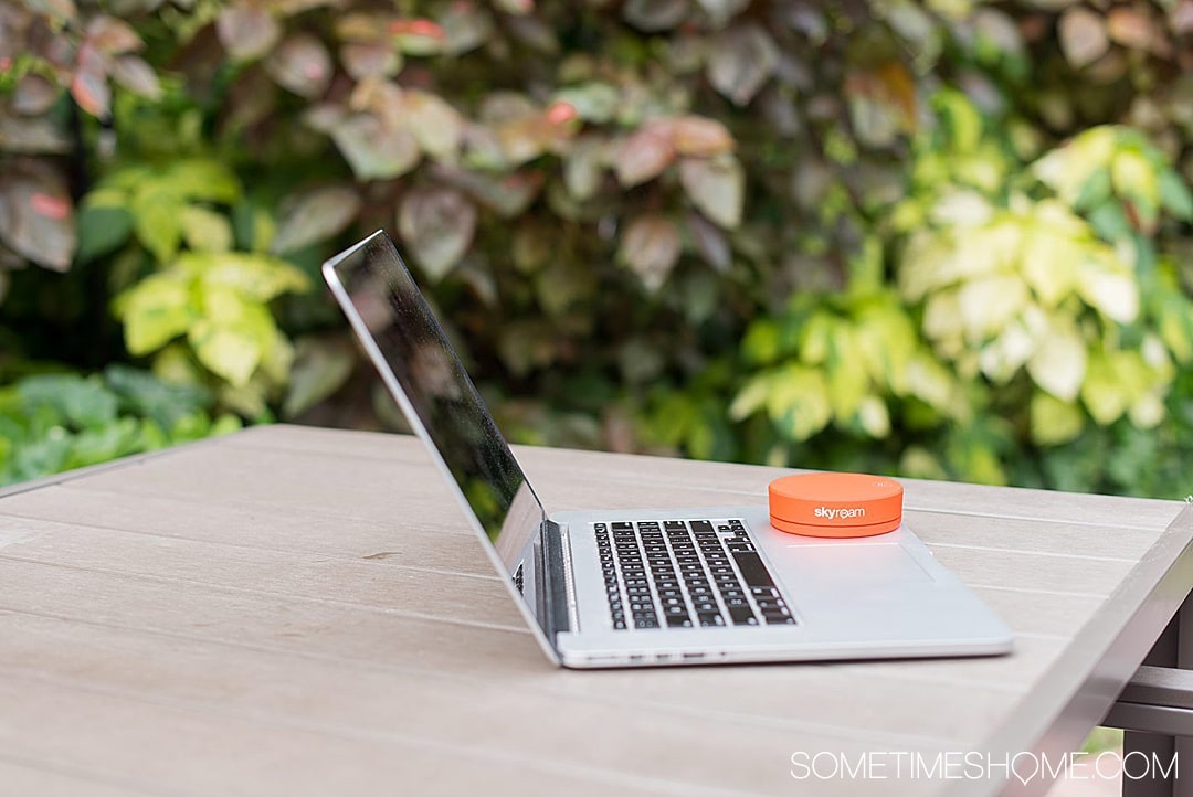 Portable travel wifi hotspot that will fit in clothes as a pocket wifi device on vacations! Skyroam is the best travel gift and essential technology for wanderlusters on the go. #skyroam #sometimeshome #wifihotspot #pocketwifi #traveltechnology