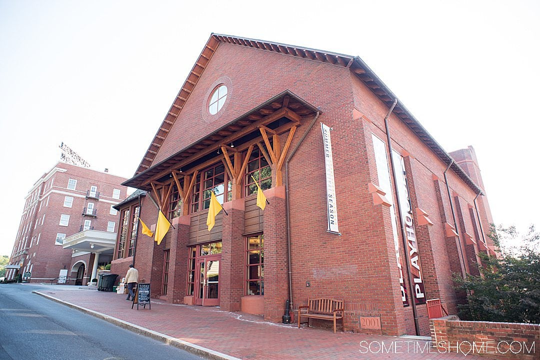 American Shakespeare Center’s Blackfriars Playhouse red brick facade in Staunton, Virginia.