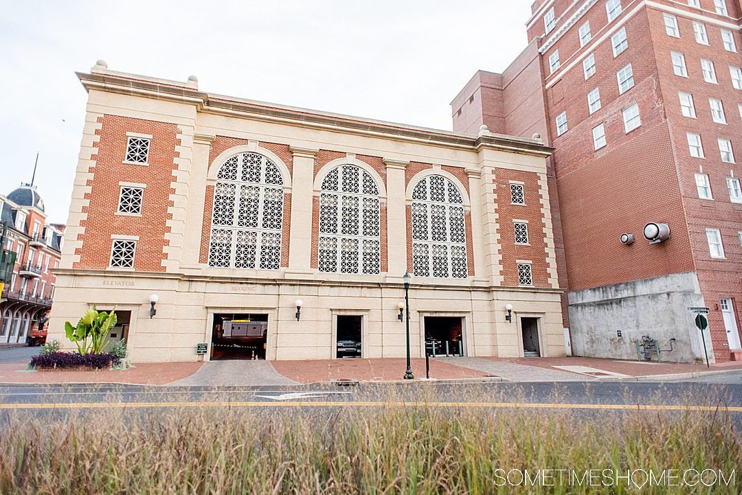 Ornate parking garage facade in downtown Staunton, VA.