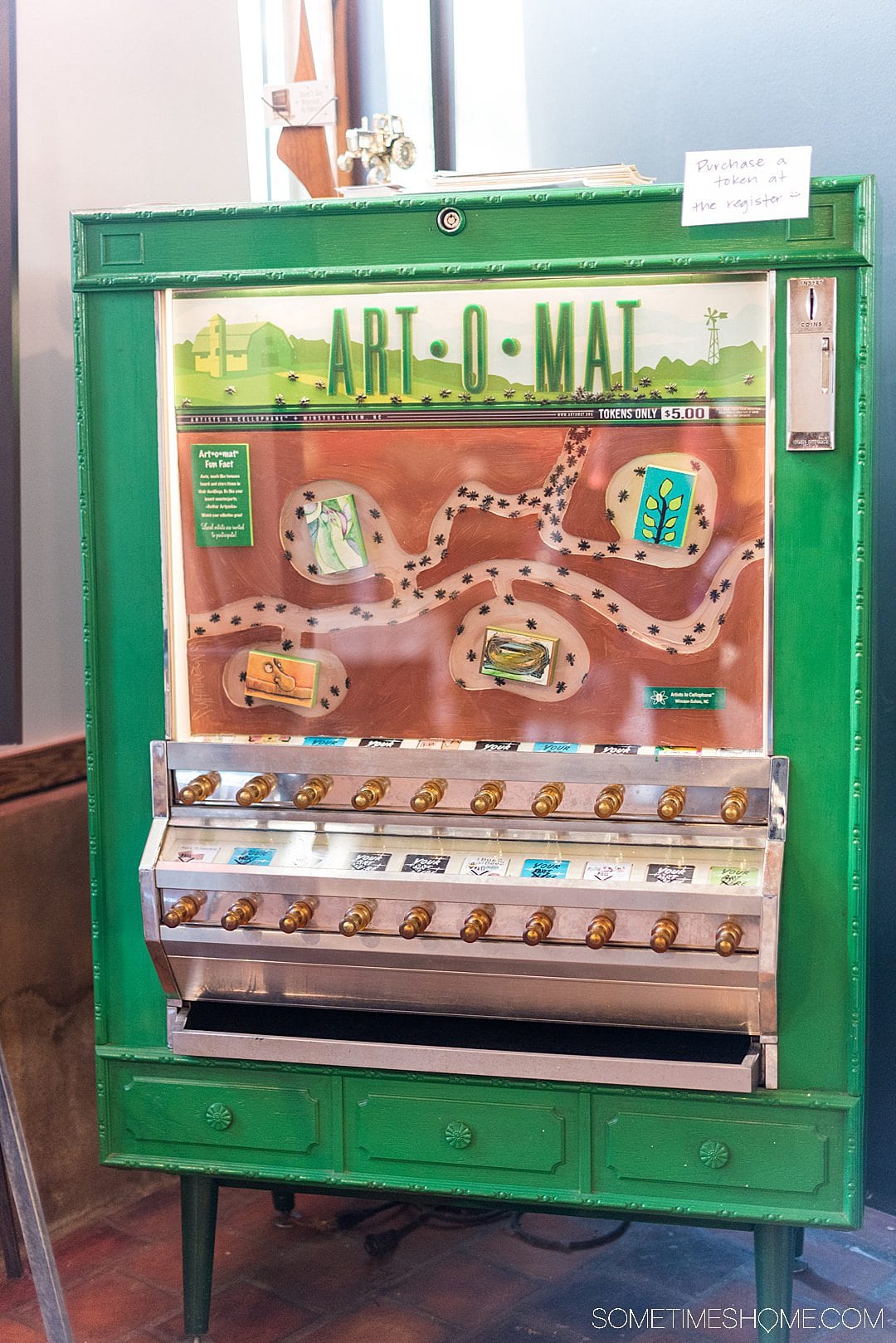 Everything you need to know about Art-o-mat up cycled cigarette dispensers by Clark Whittington, including submissions, democratizing art throughout Winston-Salem North Carolina and beyond, into Las Vegas and across the country.