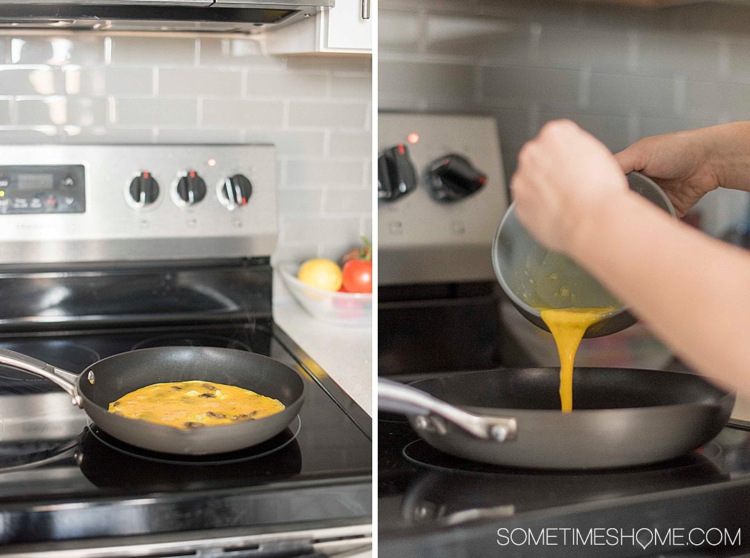 Making eggs on a stove in a photo for an article about 25 date ideas for couples during social distancing.