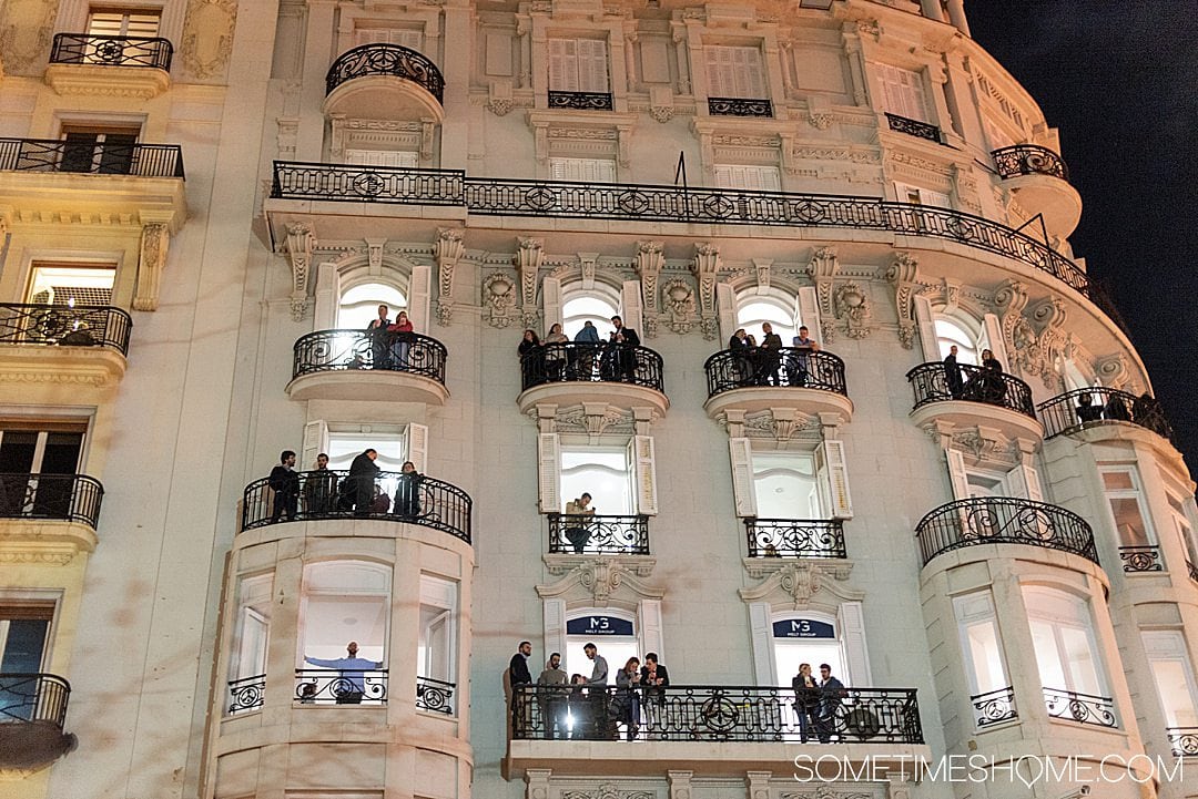 The city comes together to watch the Mascleta fireworks show in Valencia for Fallas one evening.