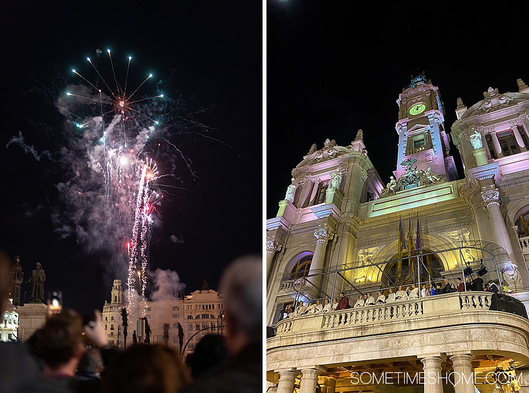 The city comes together to watch the Mascleta fireworks show in Valencia for Fallas one evening.
