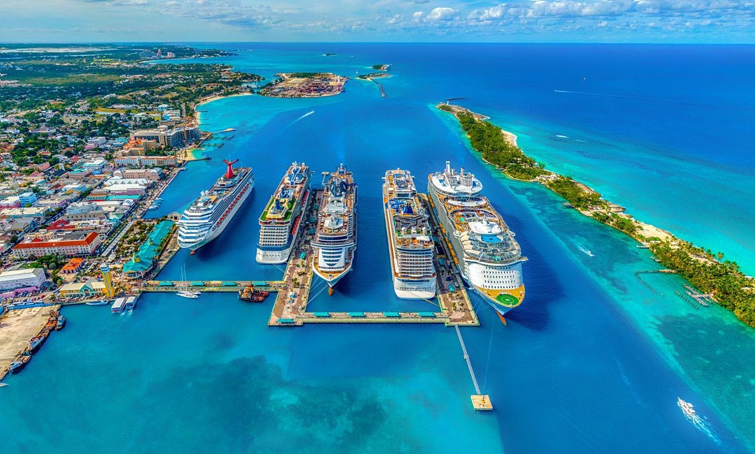 Ocean cruise ships aerial view