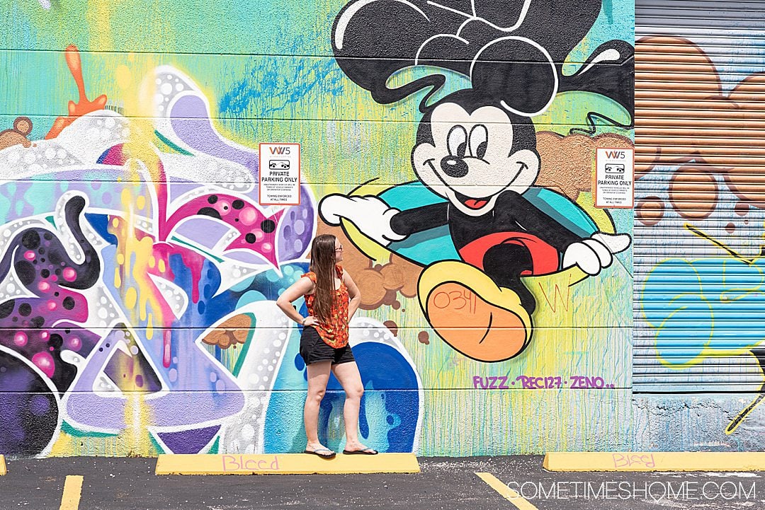 Mickey Mouse mural in Wynwood, Miami on Sometimes Home travel site with information on additional things to do in the neighborhood.