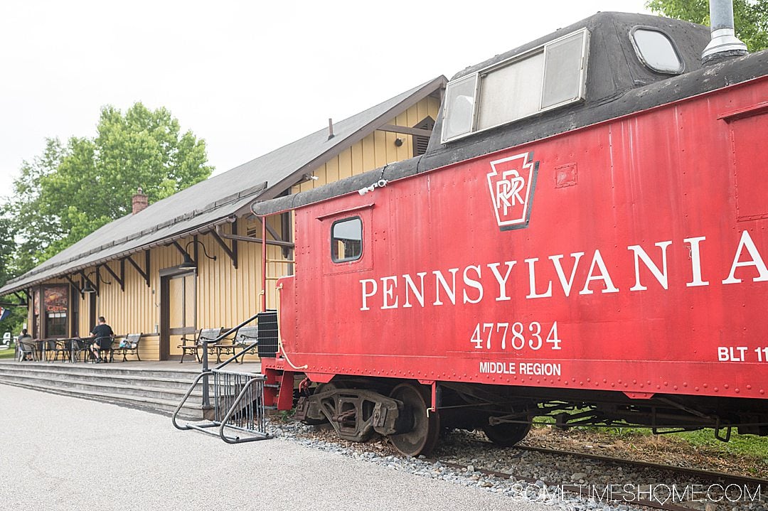 Red Pennsylvania railroad train car.