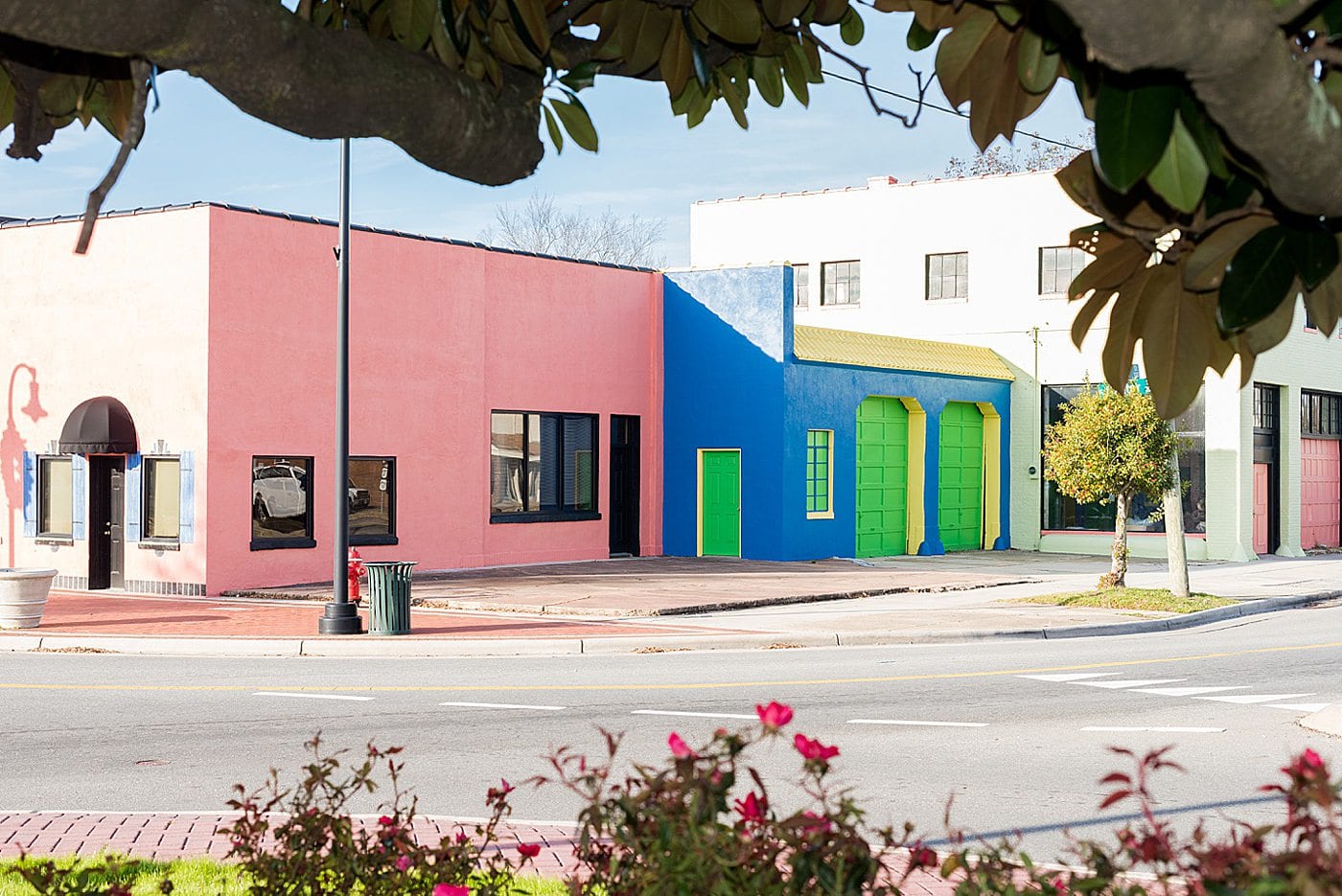 Colorful block of buildings in Goldsboro, NC