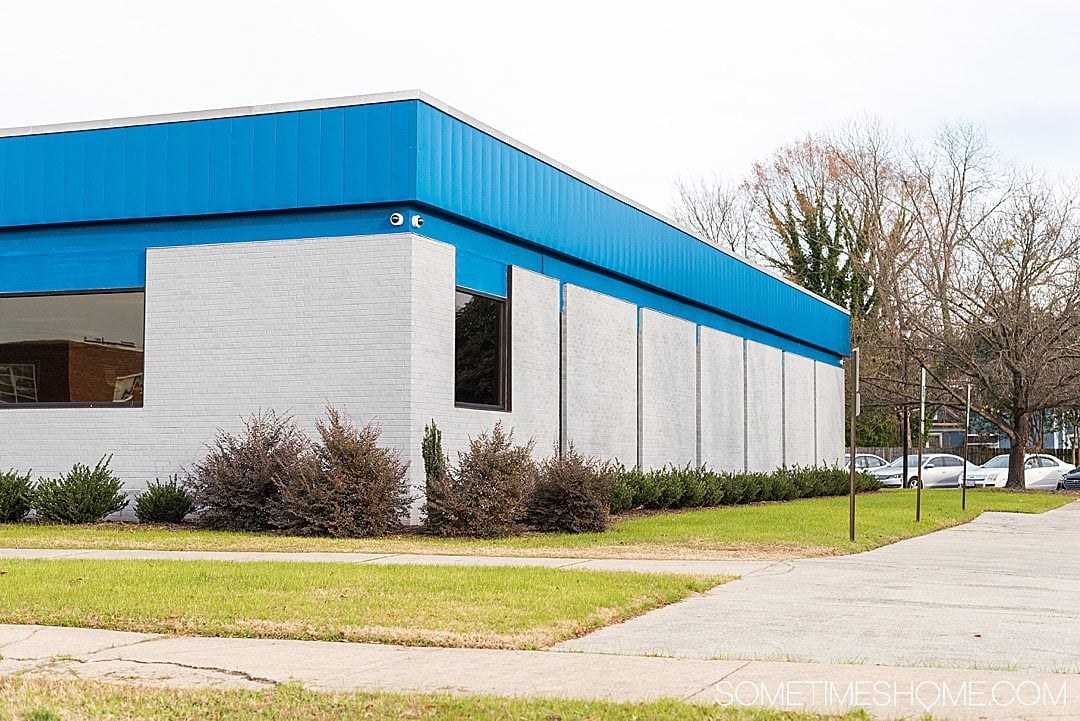 Blue and white building in downtown Goldsboro, NC