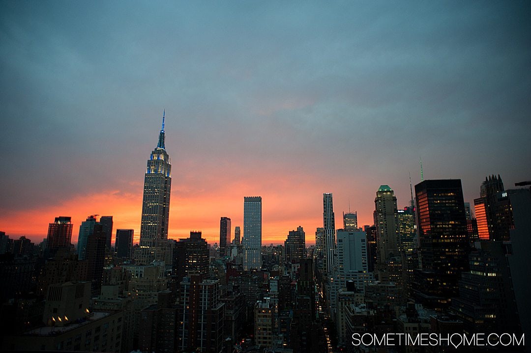 NYC skyline at sunset