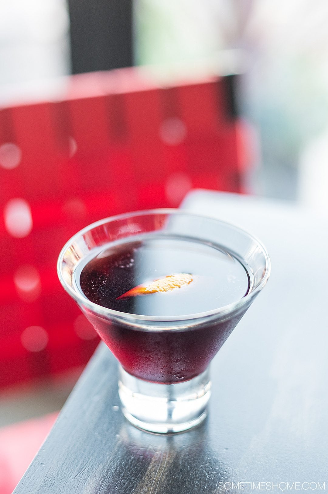 A red wine cocktail with a slice of citrus at The Handsome Cab in downtown York, PA