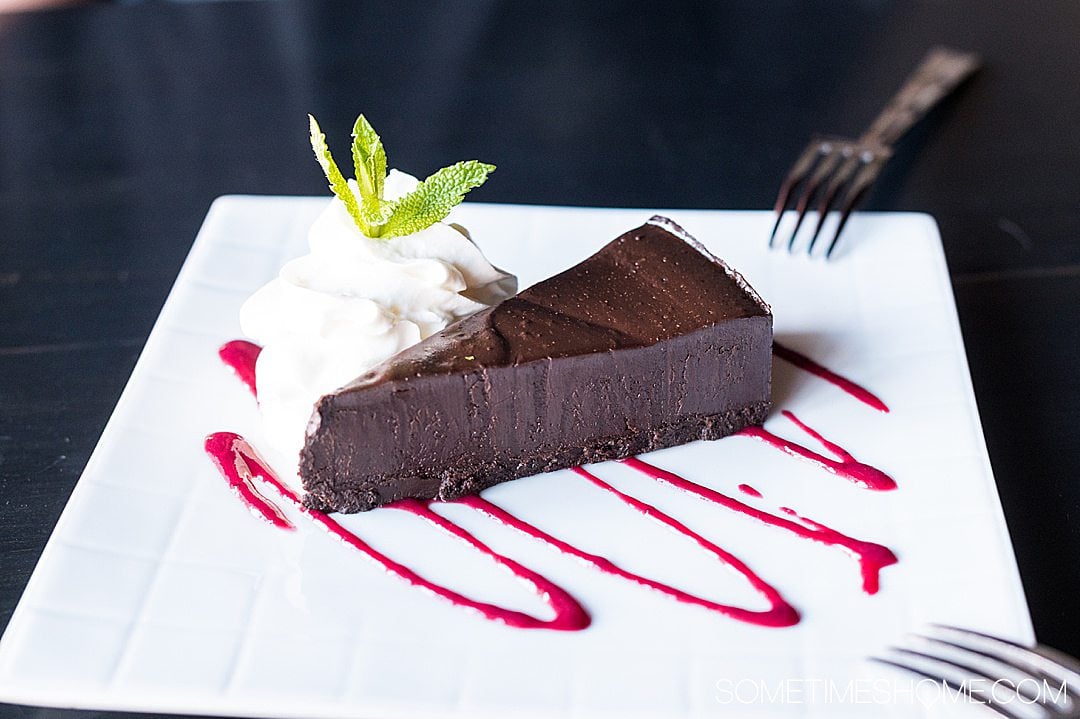 A piece of flourless chocolate cake at The Handsome Cab in York, PA