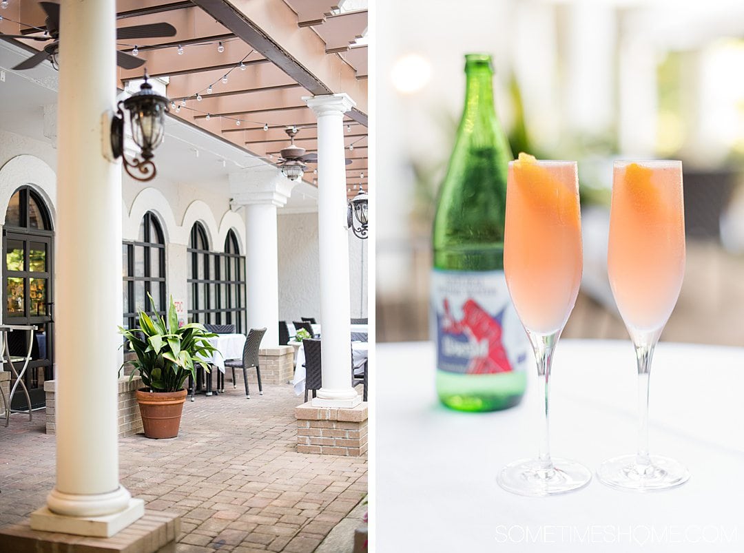 Outdoor patio and drinks in champagne flutes at Il Palio restaurant