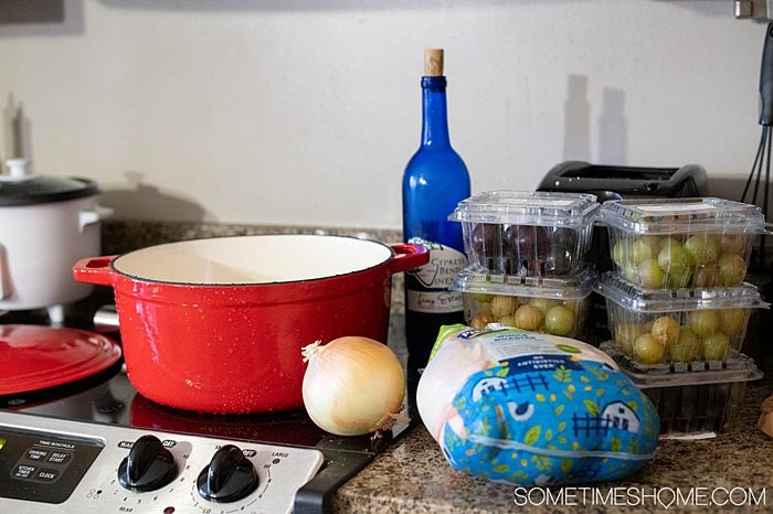 Ingredients to prepare for a Muscadine grape recipe.