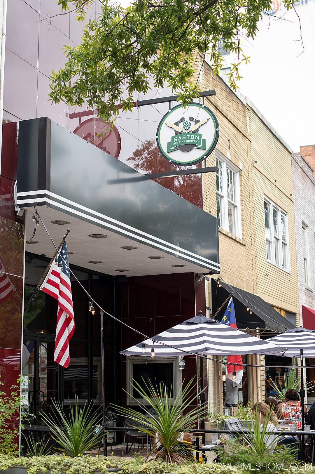 The facade of Gaston Brewing Co. in downtown Fayetteville, NC on Hay Street.