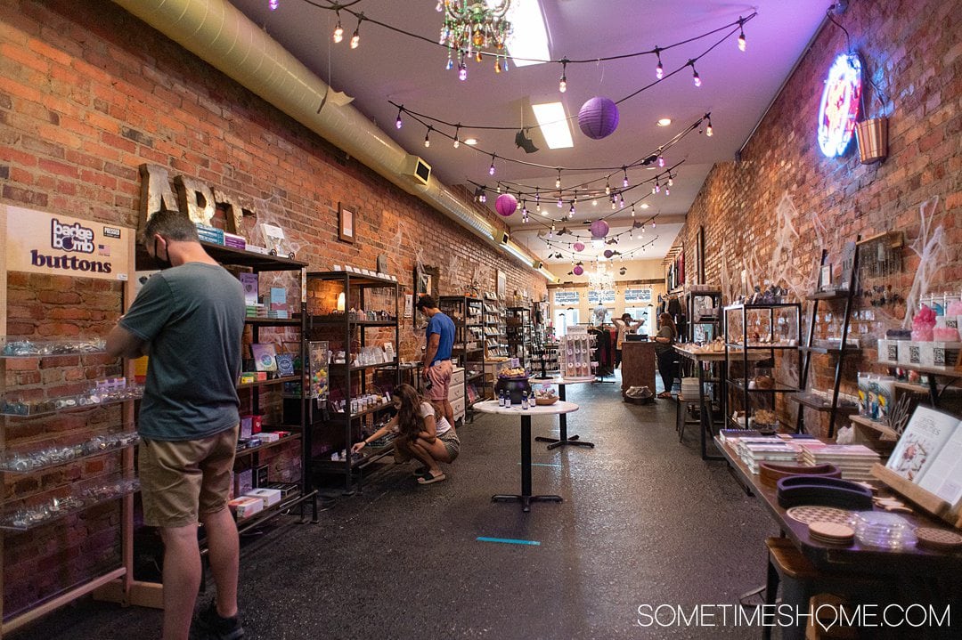 Interior of a store with brick walls in downtown Fayetteville, NC.