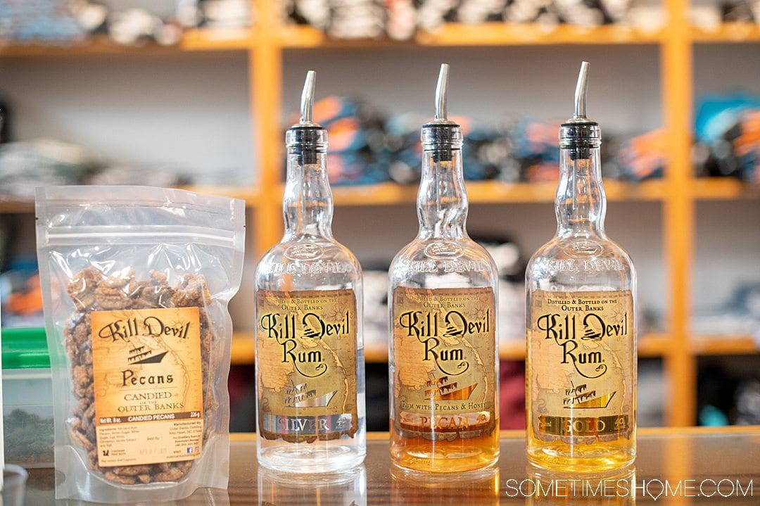 Three bottles of Kill Devil Rum at Outer Banks Distilling in Manteo on Roanoke Island in North Carolina.