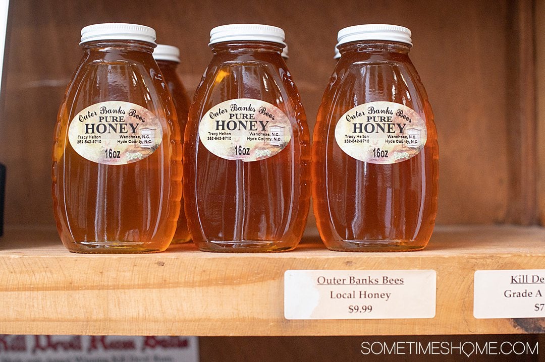 Three jars of local honey from Outer Banks Bees in North Carolina.