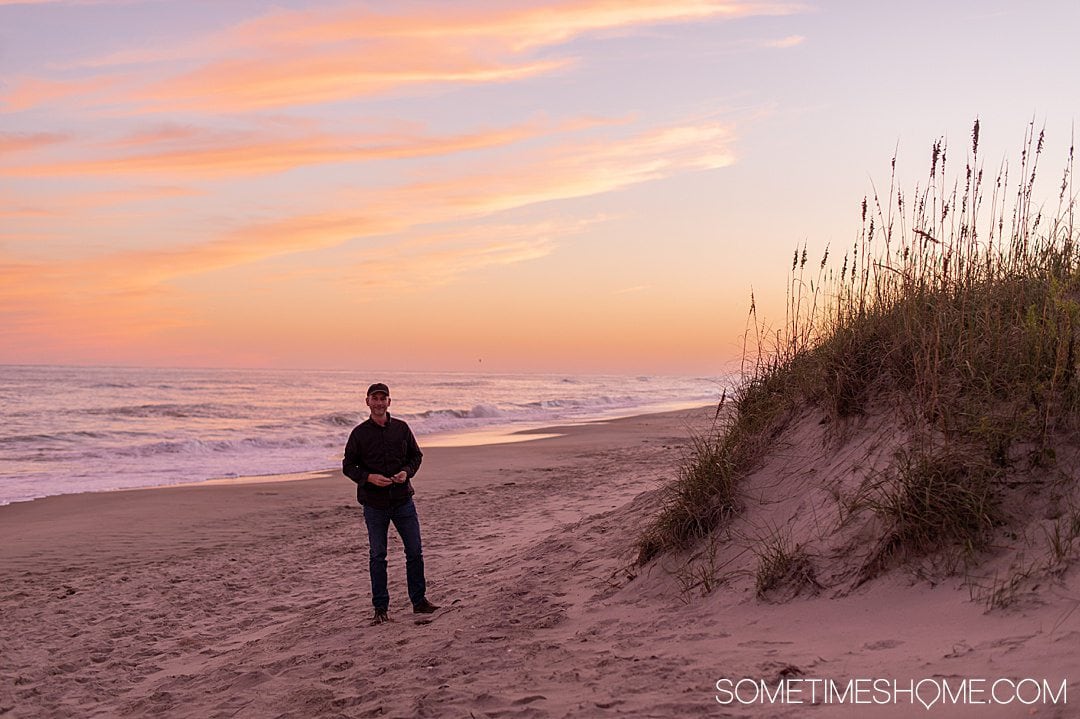 A beautiful orange and pink sunset on Ocracoke beach in the Outer Banks in October.