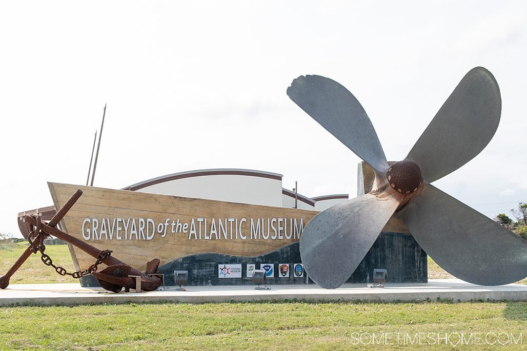 Sign for the entrance to Graveyard of the Atlantic Museum at Hatteras Island in the Outer Banks.