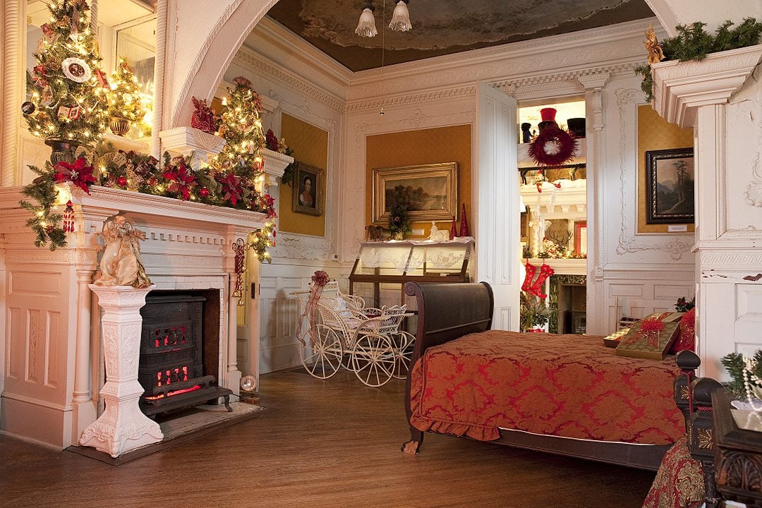 Christmas decorations in a room at Korner's Folly historic home near Winston-Salem, in Kernersville, NC.